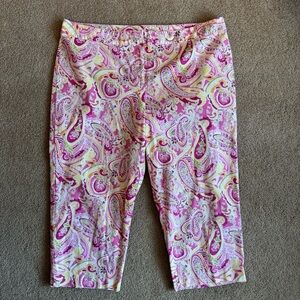 Jaclyn Smith Pink and Yellow Paisley Capris